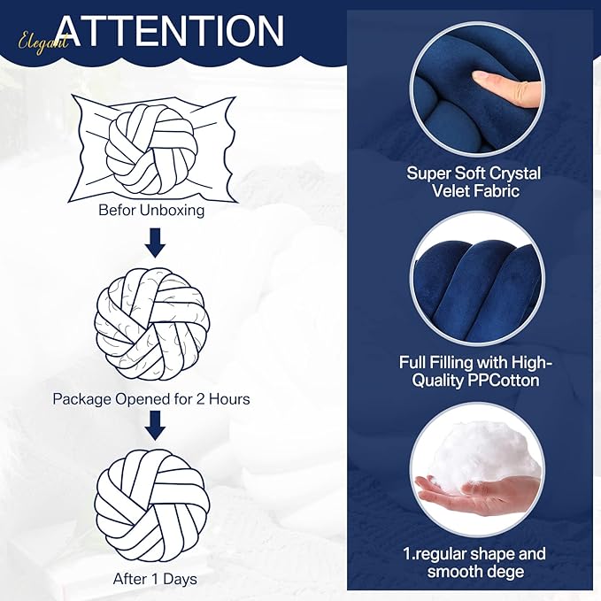 Fumete 2 Pcs 14 Inches Knot Pillow Round Throw Soft Plush Knot Ball Pillow - Image 4