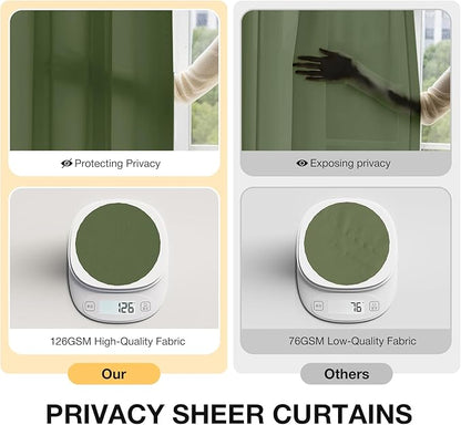 Anmao Non-See-Through Olive Green Privacy Semi Sheer Curtains - Image 2