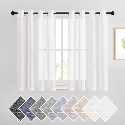 NICETOWN 45" Long White Flax Linen Sheer Bedroom Curtains Grommet, Decorative by NICETOWN