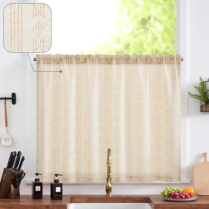 jinchan Boho Kitchen Curtain Linen Tier Curtain Bohemian Cafe 36 Inch Geometric by JINCHAN