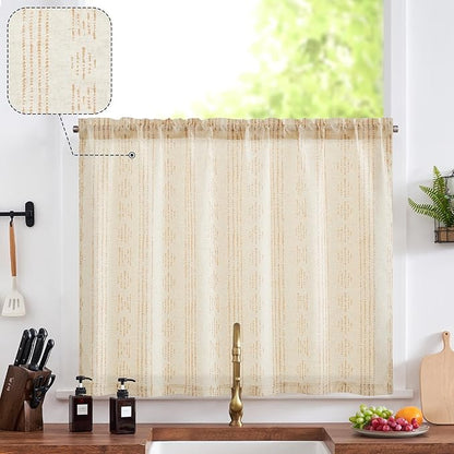 jinchan Boho Kitchen Curtain Linen Tier Curtain Bohemian Cafe 36 Inch Geometric by JINCHAN