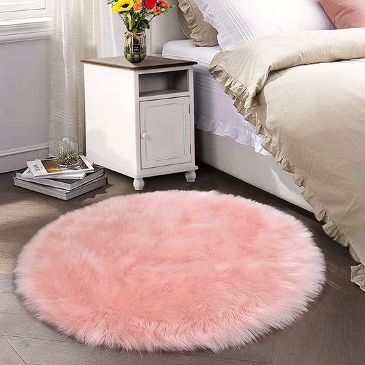 Latepis Fluffy Pink Round Rugs 6ft Circle Rug by Latepis