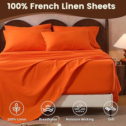 100% Linen Sheet Set Cal King Size Extra Deep Pocket Fits 18-24 Inch Mattress - Image 4