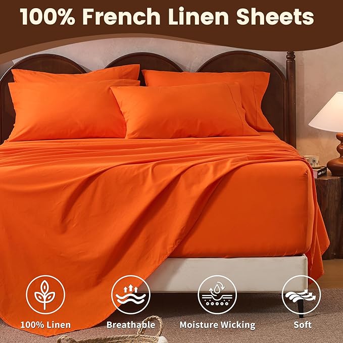 100% Linen Sheet Set King Size Extra Deep Pocket Fits 18-24 Inch Mattress - Image 4
