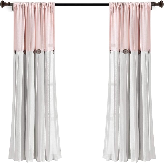 Lush Decor Linen Button Window Curtain Panel, Blush & Off White - Image 7