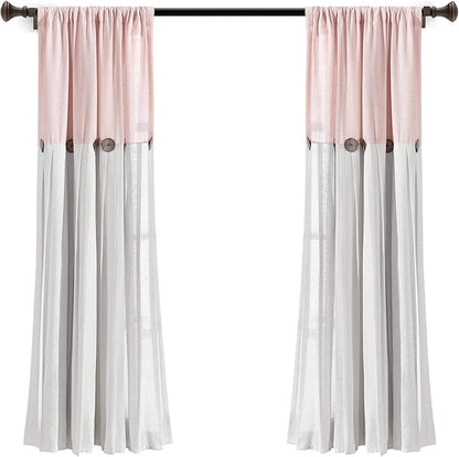 Lush Decor Linen Button Window Curtain Panel, Blush & Off White - Image 7