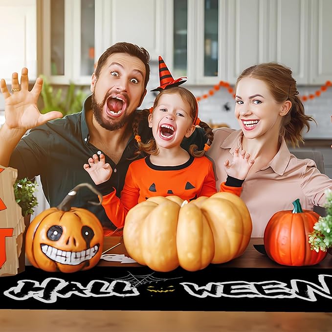 Happy Halloween Table Runner Spooky Bloody Spider Web Bat Pumpkin Kitchen - Image 4