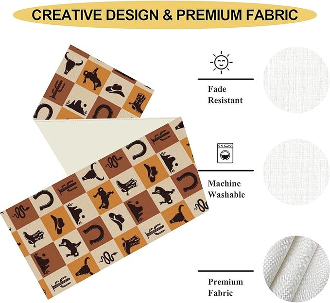 Western Cowboy Table Runner, Rustic Country Cowboy American Wild West Cowboy - Image 5