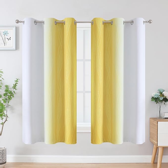 Estelar Textiler Yellow and Greyish White Blackout Curtains - Image 2