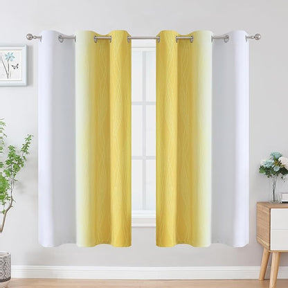 Estelar Textiler Yellow and Greyish White Blackout Curtains - Image 2