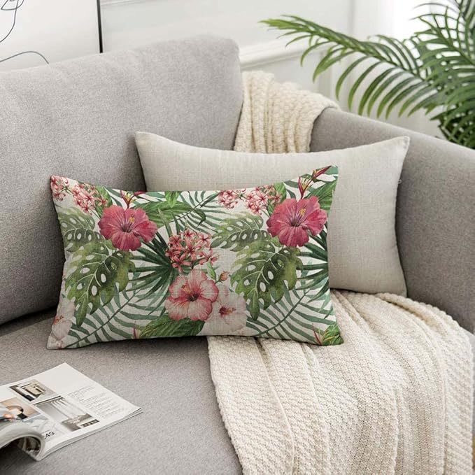 TKS MITLAN Tropical Flower Throw Pillow Case Cushion Cover Watercolor Summer - Image 7