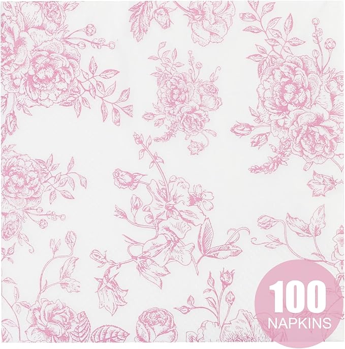 100 Pack Pink Floral Cocktail Napkins, Guest Hand Towels Disposable - Image 7