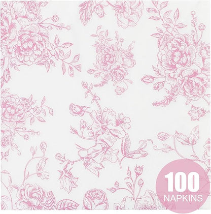 100 Pack Pink Floral Cocktail Napkins, Guest Hand Towels Disposable - Image 7