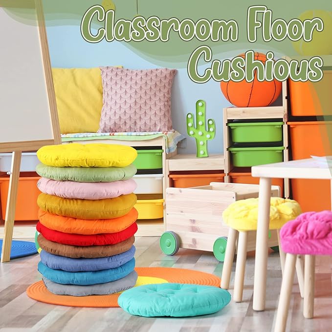 Fumete 12 Pcs Floor Pillows Cushions Seating 16 x 16 Inches Color Round Seat - Image 7