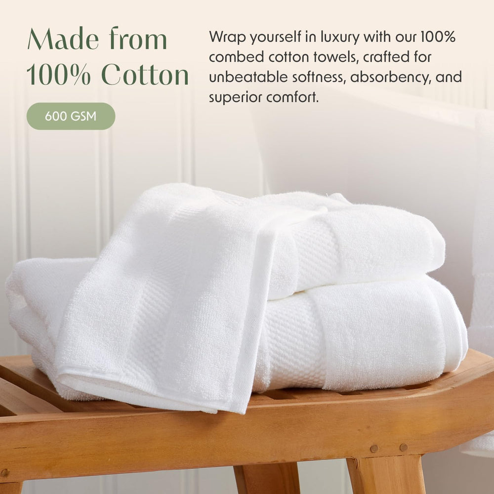 100% Cotton Luxury Hotel Bath Towel Set | 4-Pack | White