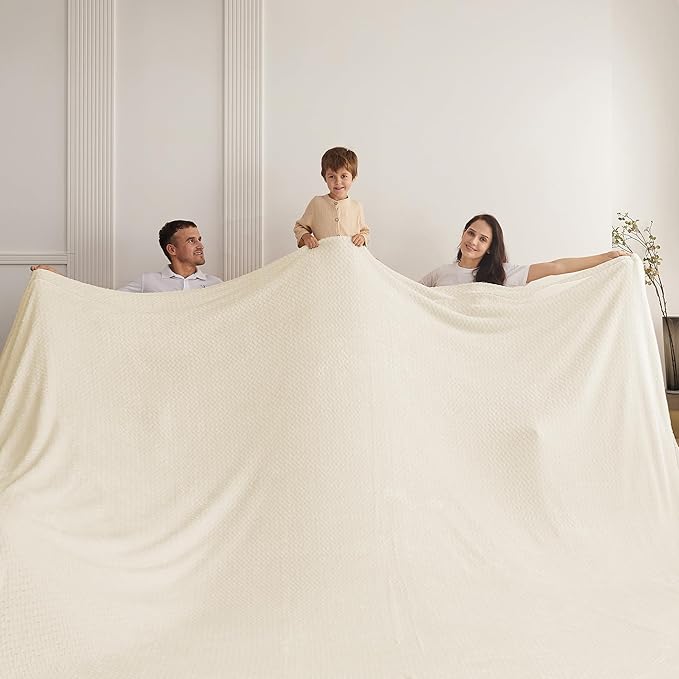 Oversized King Fleece Blanket 120x120 Inches, Seamless Soft Cozy 3D Jacquard by Korbliss