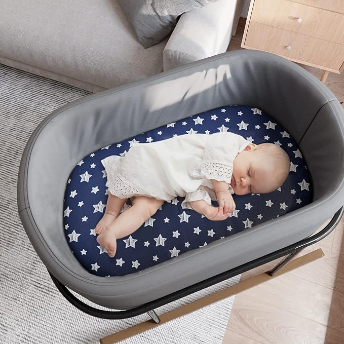 Bassinet Sheets & Waterproof Bassinet Mattress Pad Protector 4 Pack Set - Image 5