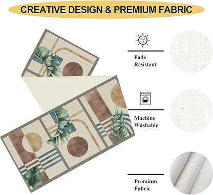 Abstract Mid Century Table Runner, Modern Green Leaves Boho Tropical Plants - Image 5