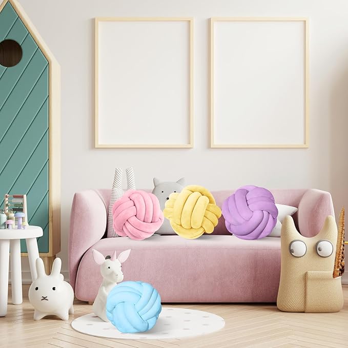 Yerliker 4 Pcs Knot Pillow Ball, 8.7 Inches Soft Home Decorative Round Throw - Image 5