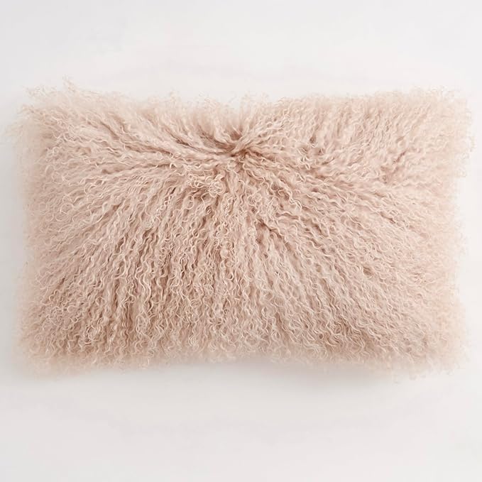 Genuine Mongolian Lamb Fur Pillow Cover – 12"x20" Rectangular Cushion Case – by Unknown