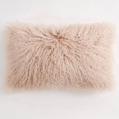 Genuine Mongolian Lamb Fur Pillow Cover – 12"x20" Rectangular Cushion Case – by Unknown