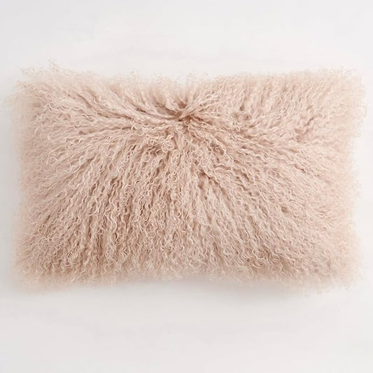 Genuine Mongolian Lamb Fur Pillow Cover – 12"x20" Rectangular Cushion Case – by Unknown