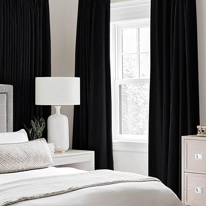 MIULEE Linen Texture Curtains for Bedroom Solid 100% Blackout Thermal Insulated - Image 2