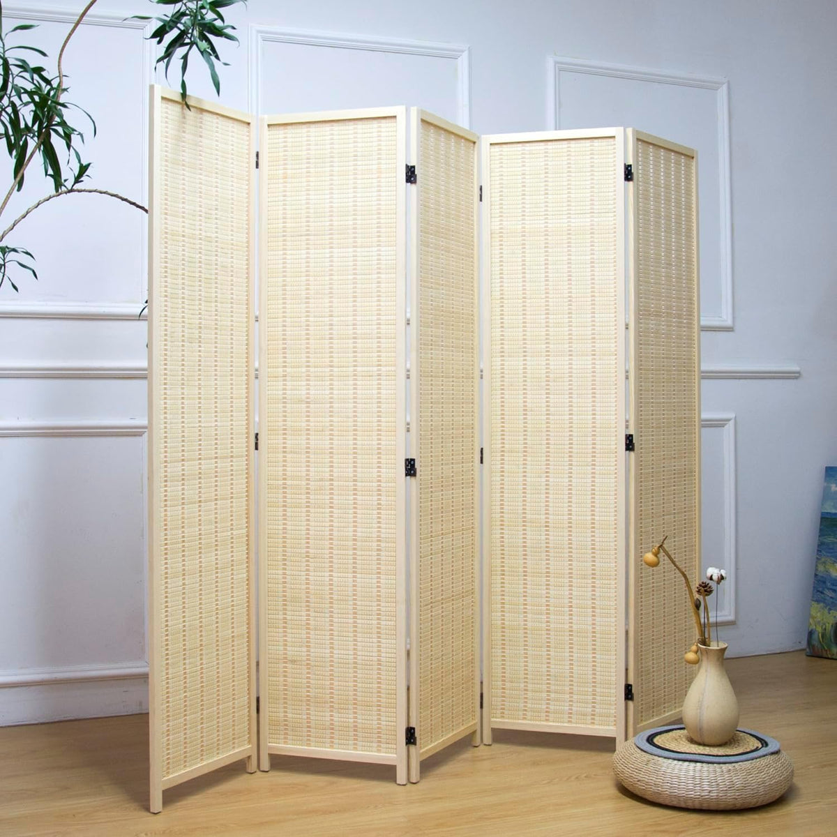 furnnylane 5 panel bamboo room divider – 5.6 showing dimensions