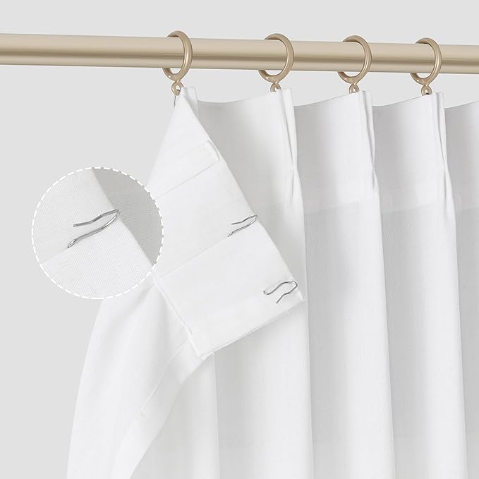 Soft White Pinch Pleat Linen Curtains 108 Inch Length 2 Panels Set - Image 5