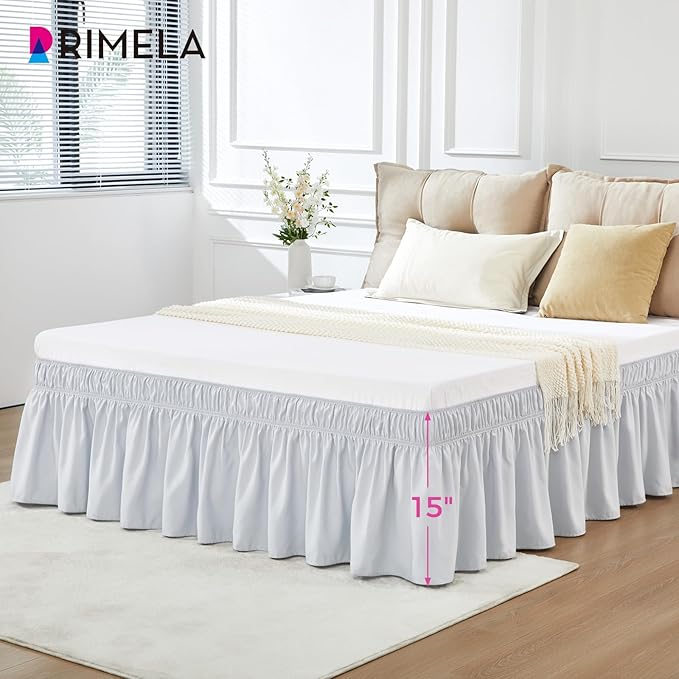 RIMELA Ice Grey Bed Skirt King Size 15 Inch Drop, Elastic Bed Skirting - Image 3