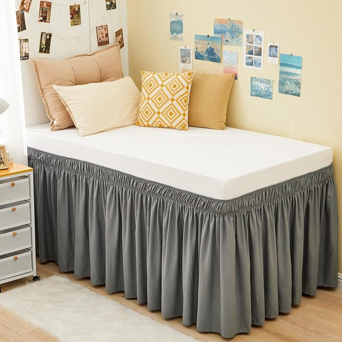 RIMELA Dorm Bed Skirt Twin XL 18 Inch Drop, Extra Long Wrap Around Elastic Bed by RIMELABedSkirt