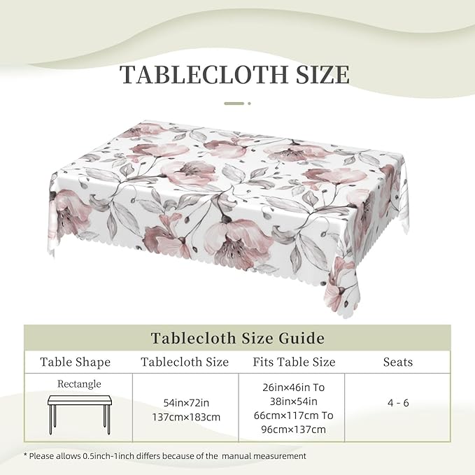 Pink Rose Tablecloth Watercolor Floral Gray Leaf Spring Flowers Leaves Table - Image 3