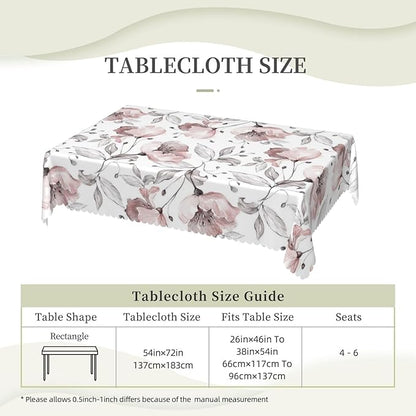 Pink Rose Tablecloth Watercolor Floral Gray Leaf Spring Flowers Leaves Table - Image 3