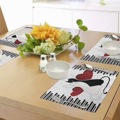 Ambesonne Cats Place Mats Set of 4, Romantic Kittens Pets Couple 2 Tails Hearts - Image 4