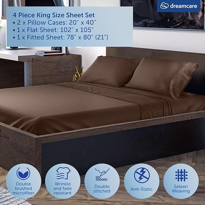 DREAMCARE King Size Sheets Set – 4 pcs Cooling Sheets – up to 21” Deep Pocket - Image 4