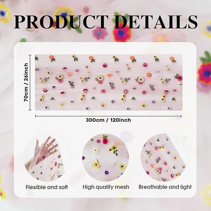 Artoid Mode Pink Embroidery Daisy Gauze Table Runner 120 Inch 10FT, Seasonal - Image 7