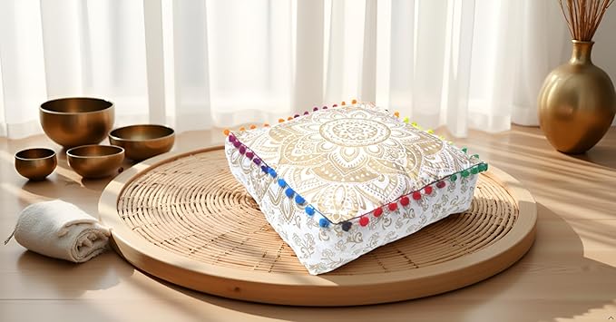 CRAFT KALA 16" Square Large Hippie Mandala Meditation Floor Ottoman Pillow - Image 2