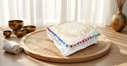 CRAFT KALA 18" Square Large Hippie Mandala Meditation Floor Ottoman Pillow - Image 2