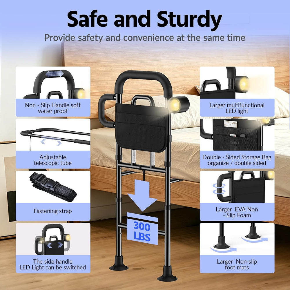 Bed Rails for Elderly Adults Safety with Remote Control Light - Height Adjust...