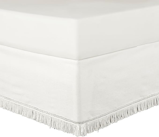 Lush Decor Boho Fringe 15-Inch Tailored Drop Easy Fit Bedskirt, Pure White - Image 6