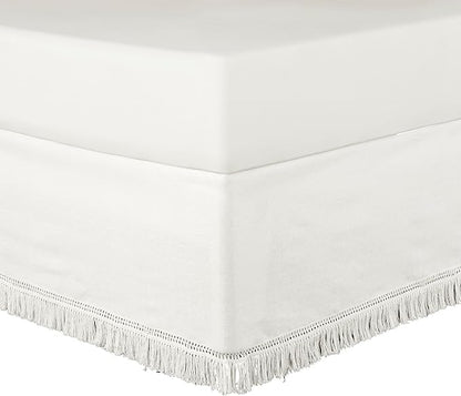 Lush Decor Boho Fringe 15-Inch Tailored Drop Easy Fit Bedskirt, Pure White - Image 6