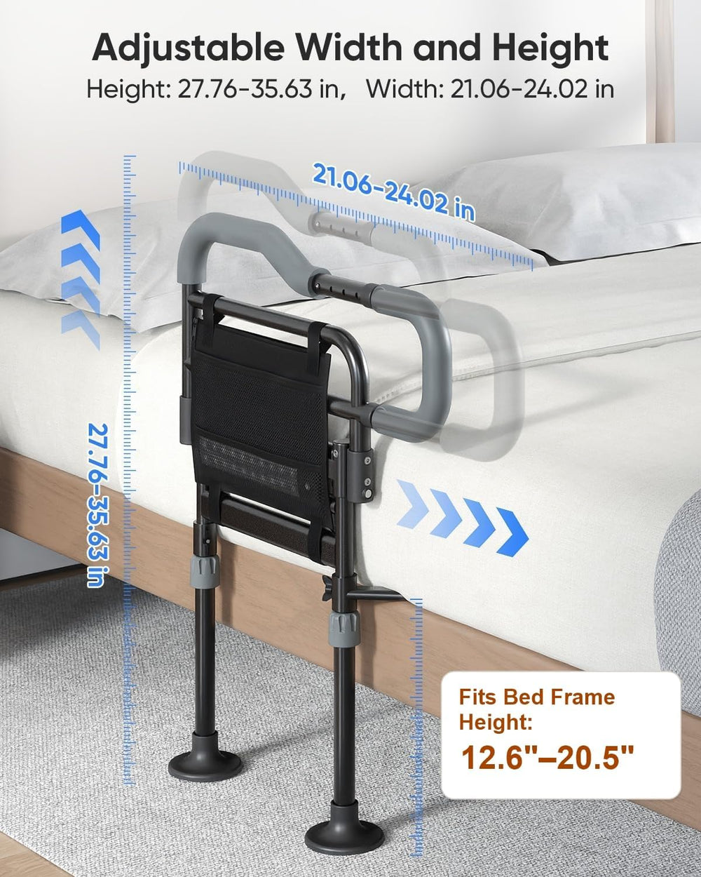 Bed Rails for Elderly Adults Safety, Foldable Bed Rail with Non-Slip Handle