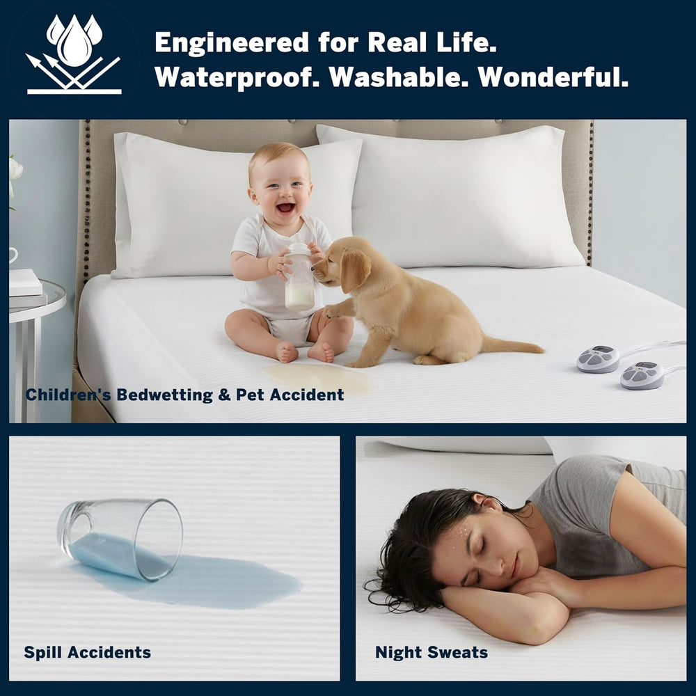 Serta Waterproof Heated Mattress Pad with Deep Pocket,Dual Controller Queen