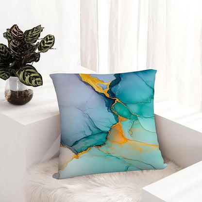 Marble Texture Turquoise Decorative Throw Pillow Covers Teal Gold Pillow Cases - Image 4