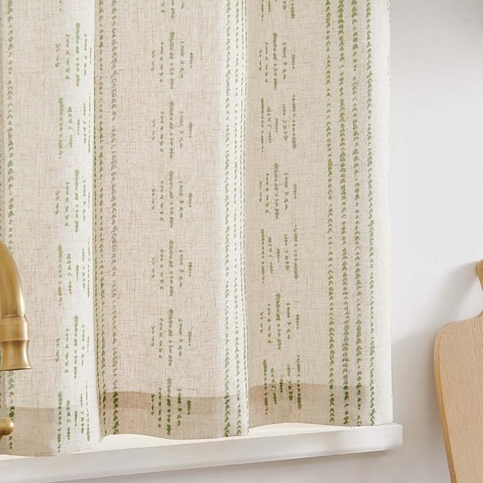 jinchan Boho Kitchen Linen Tier Curtains 30 Inch Bohemian Cafe Curtains - Image 2