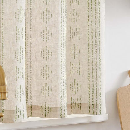 jinchan Boho Kitchen Linen Tier Curtains 30 Inch Bohemian Cafe Curtains - Image 2