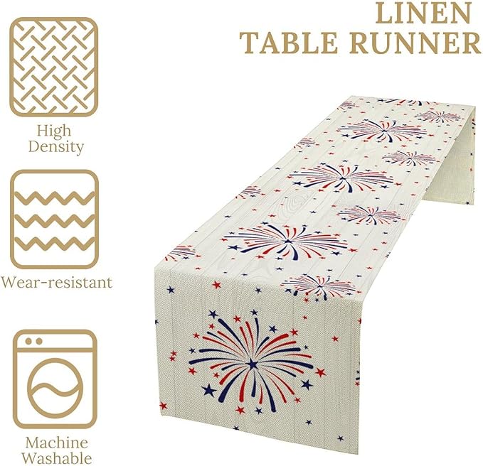 Fireworks Table Runner, 4th of July Patriotic Memorial Day American - Image 6