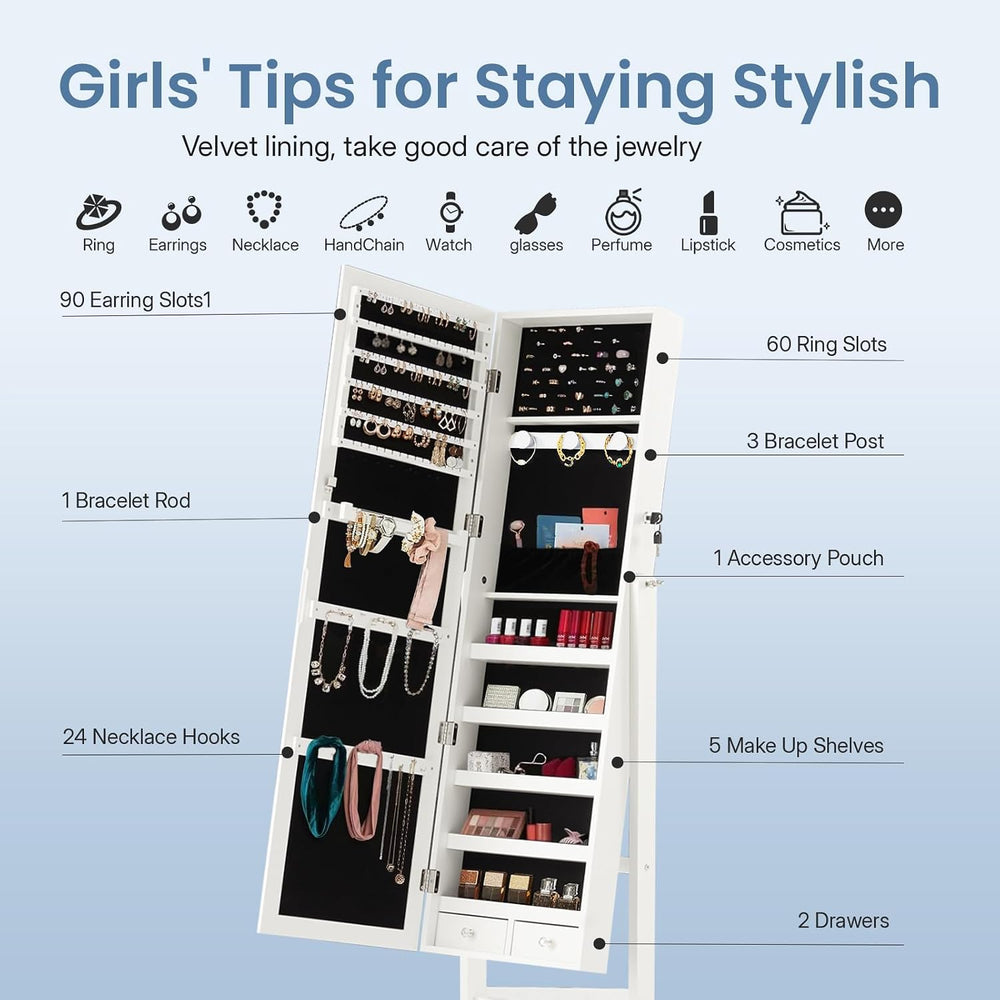 DUMOS Freestanding Jewelry Organizer Cabinet with Full Length Mirror