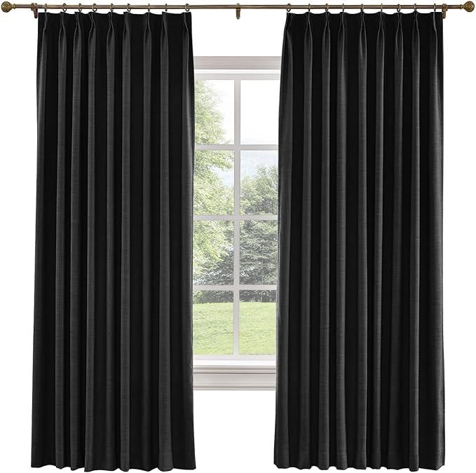 TWOPAGES 150 W x 102 L inch Pinch Pleated Curtain Room Darkening Linen Drapery by TWOPAGES