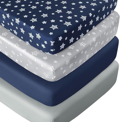Crib Sheets for Boys or Girls 4 Pack, Fitted Crib Sheet for Standard Size Crib by Moonsea